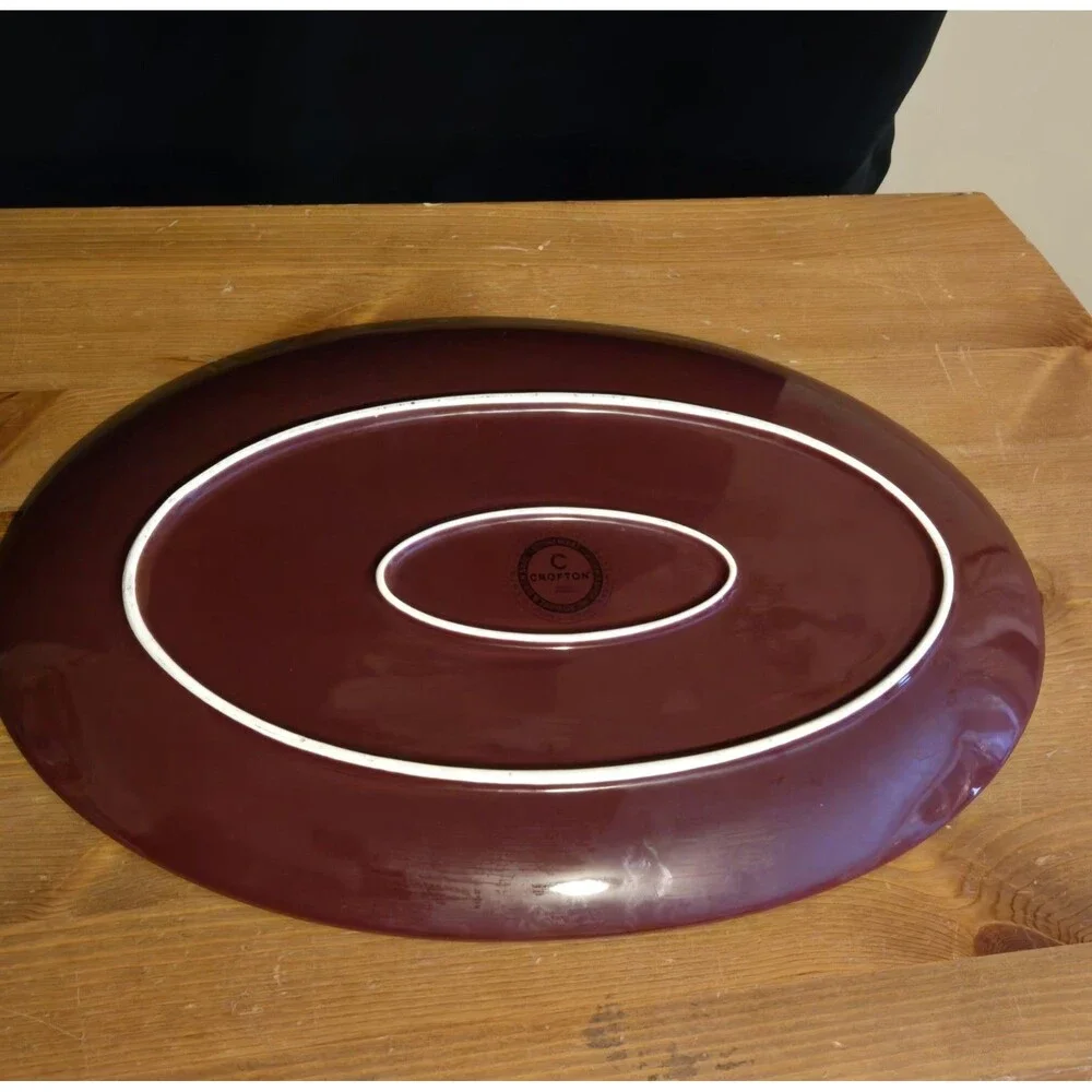 Crofton Lg Stoneware Burgundy Red Thanksgiving Thankful Serving Platter, 16 X 10